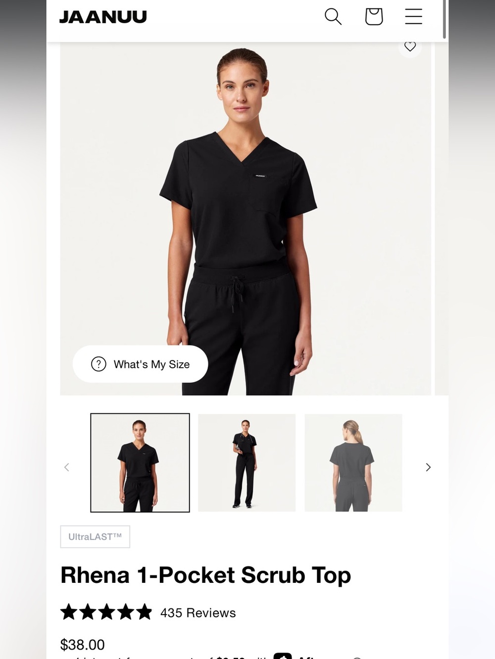 Jaanuu Black V-Neck Scrub Top With Chest Pocket Size M